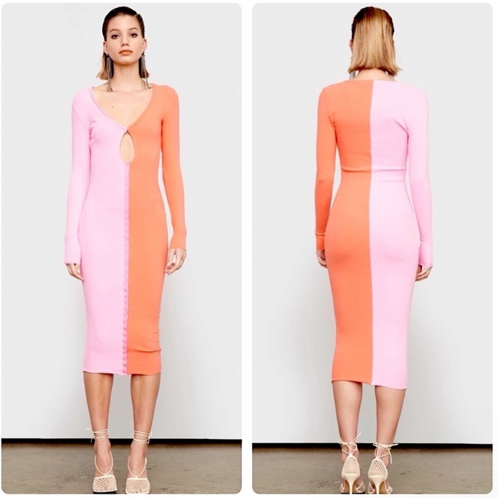 ATOIR The Saturn Color Block Midi Dress Size 6 Stretchy V Neck‎ Cutout Front C29